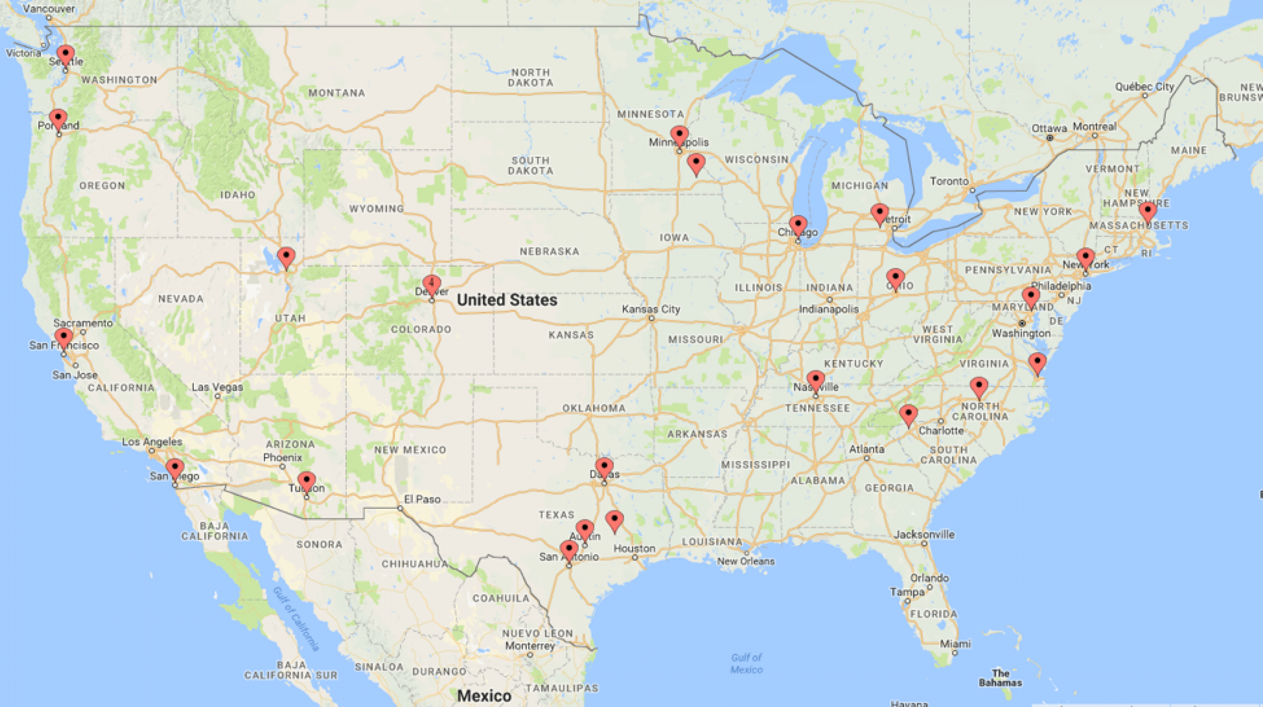 Map of United States highlighting the reach of the summit.