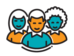 Illustration of a group of two women and one man.