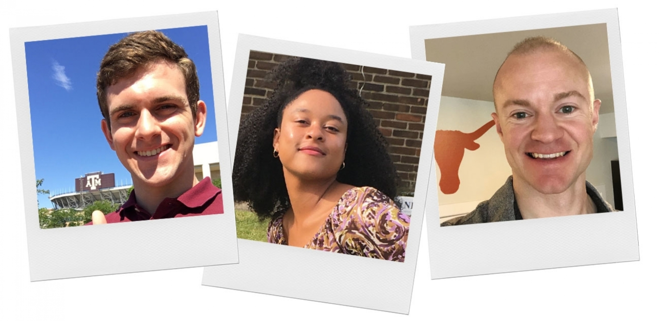 Headshots of incoming students Blake Smith, Michelle Raji and John Harman.