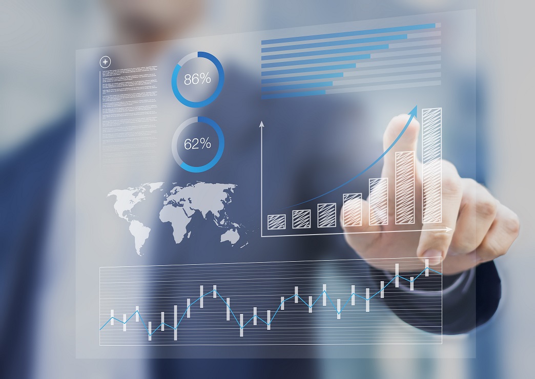 A businessman pointing to diagram.