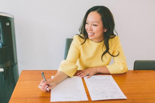 Woman working at a desk