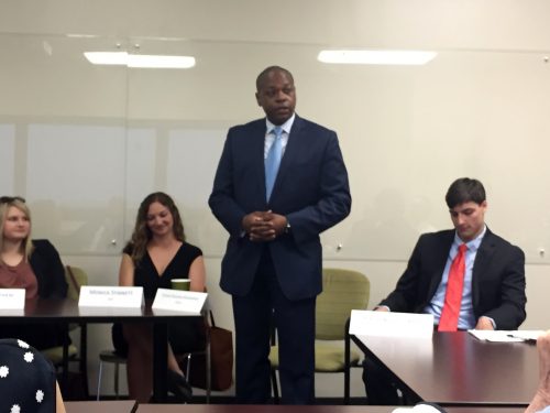 Recent MS MIS graduate Steven Freeman giving a discussion