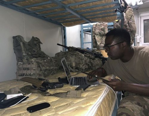 Junais Jackson studying while deployed