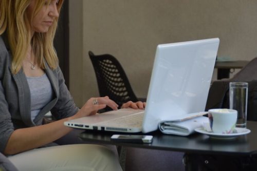 Woman learning on a laptop