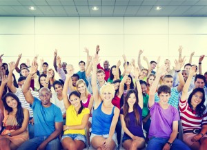 Enthusiastic crowd of voters