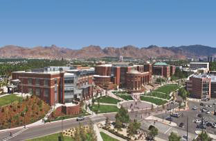 Cosmopolitan city center with street and cars