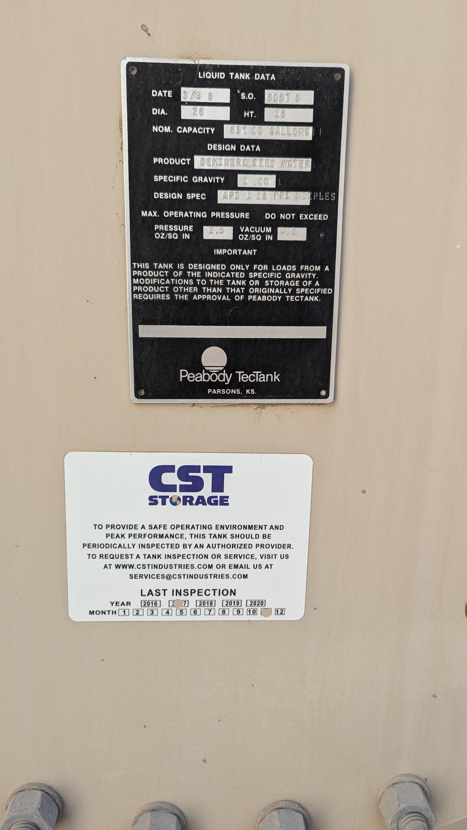 Tectank 1998 PEABODY TECTANK BOLTED WATER STORAGE TANK 63700 GALLONS