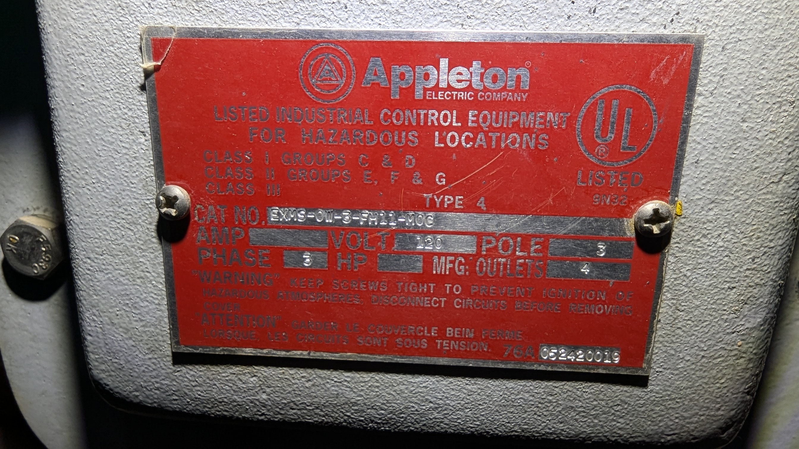 QTY 6: APPLETON MANUAL STARTERS For Sale | Aucto