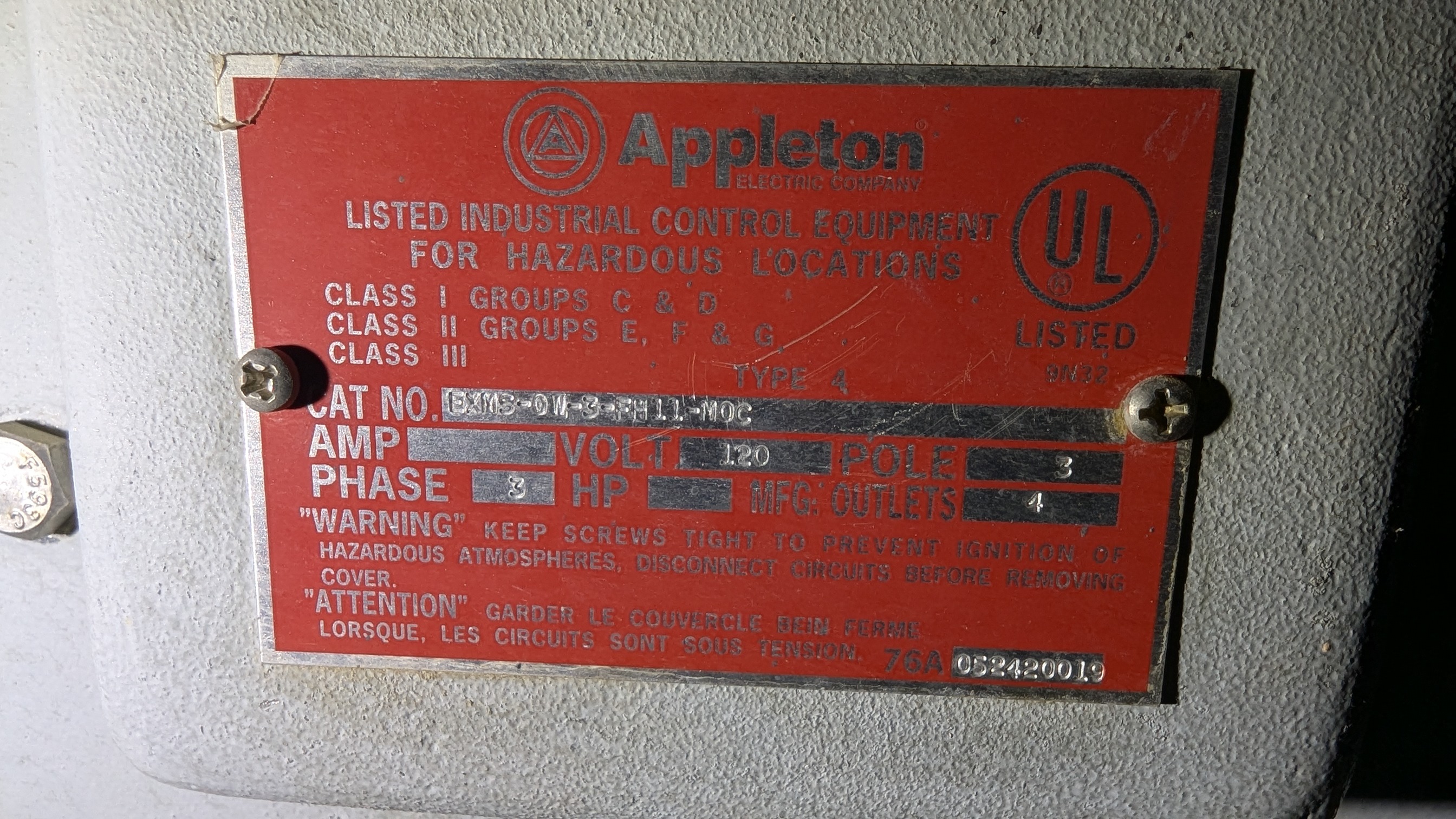 QTY 6: APPLETON MANUAL STARTERS For Sale | Aucto