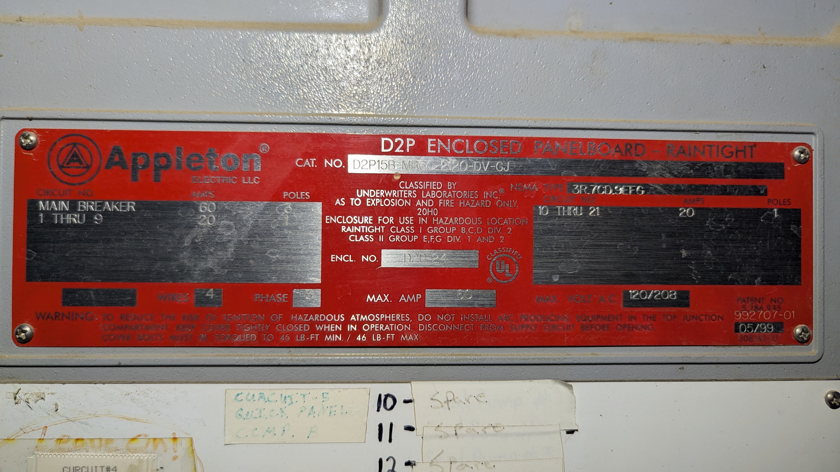 1999 APPLETON D2P PANELBOARD For Sale | Aucto