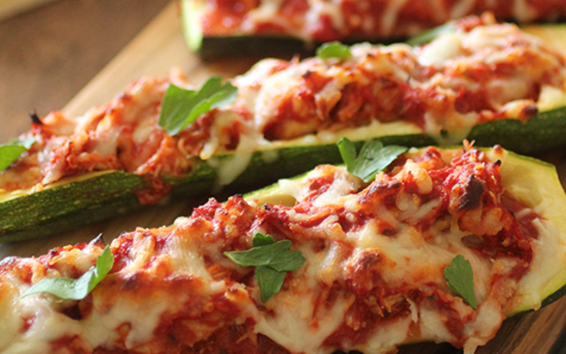 Chicken Parmesan Zucchini Boats from Dashing Dish