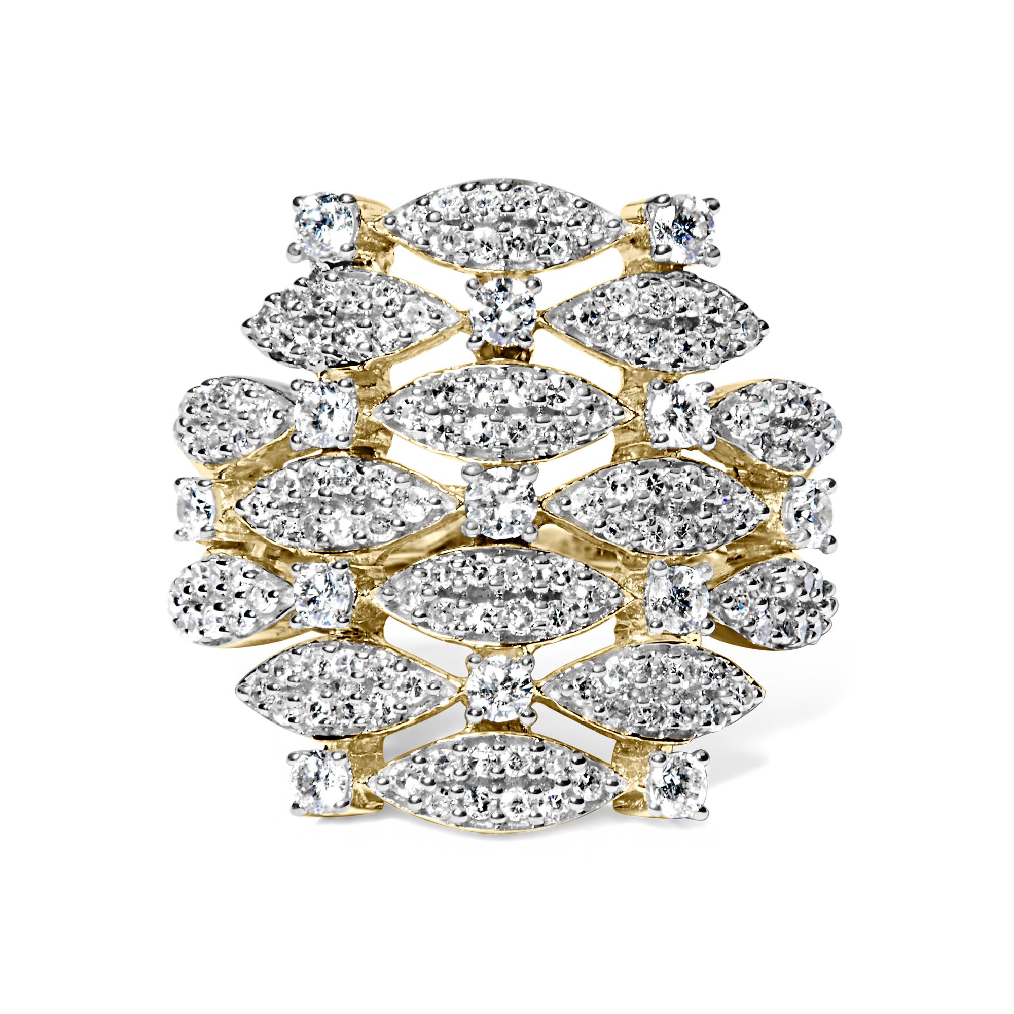 14K Yellow Gold 1.0 Cttw Diamond Geometric Stacked Open Cocktail Ring