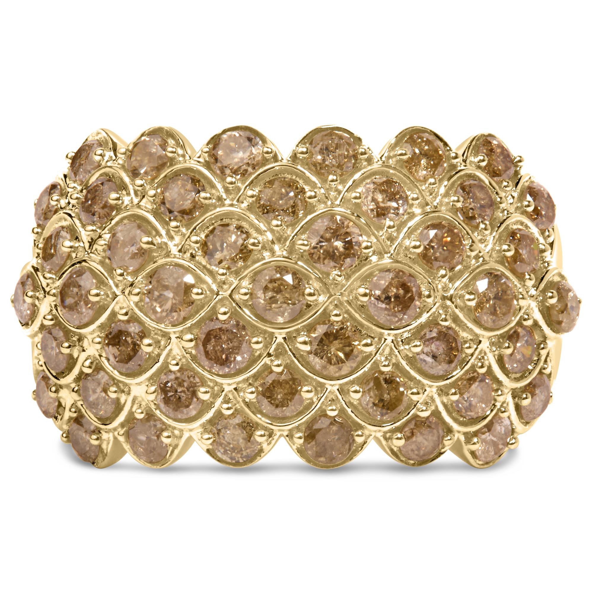 10K Yellow Gold 2.0 Cttw Brown Diamond Teardrop Design Cocktail Ring for Women