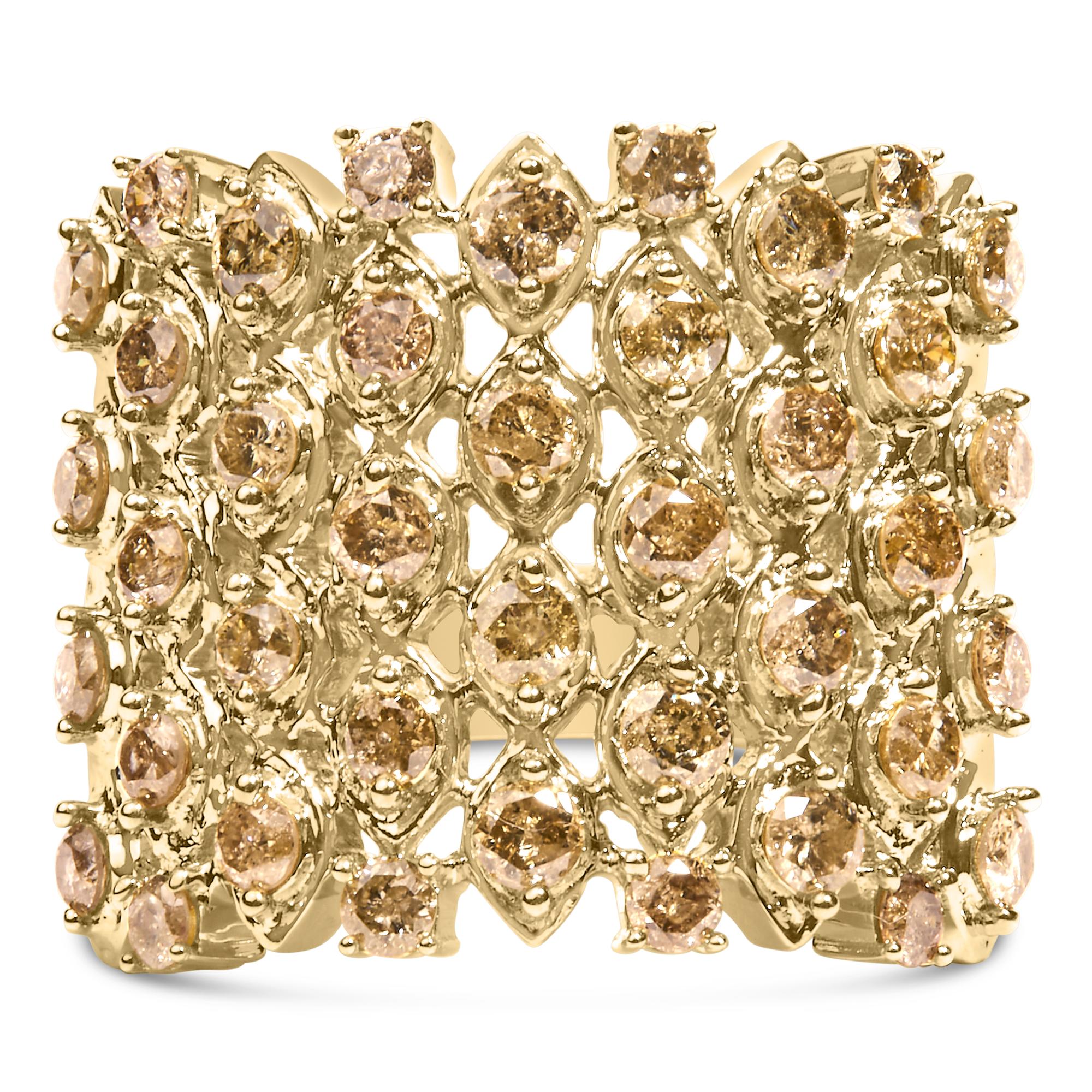 10K Yellow Gold 2.0 Cttw Brown Diamond Mesh Link Cocktail Ring for Women