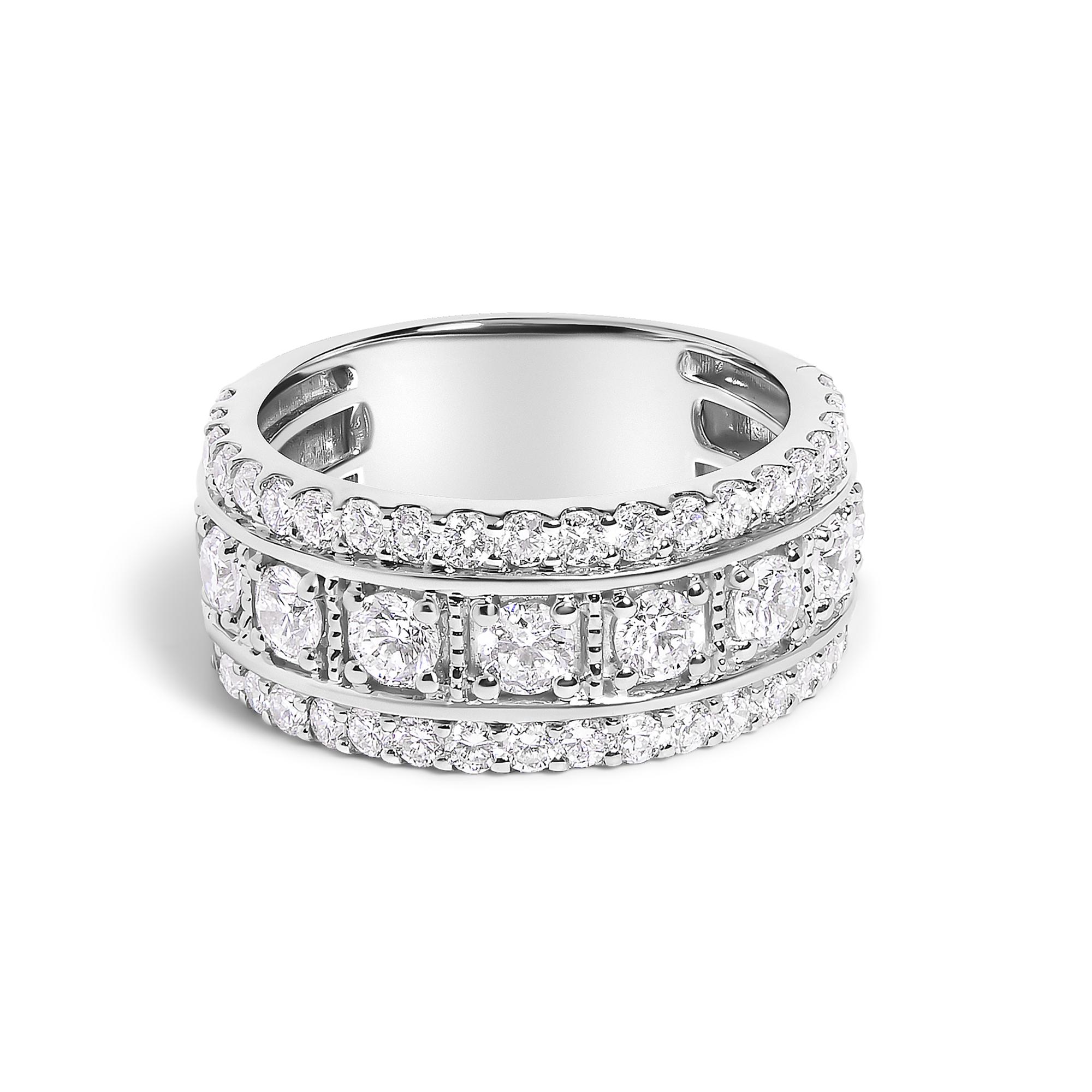 Silver 2.0 Ctw Lab Grown Diamond Three-Row Pavé Band Ring for Women