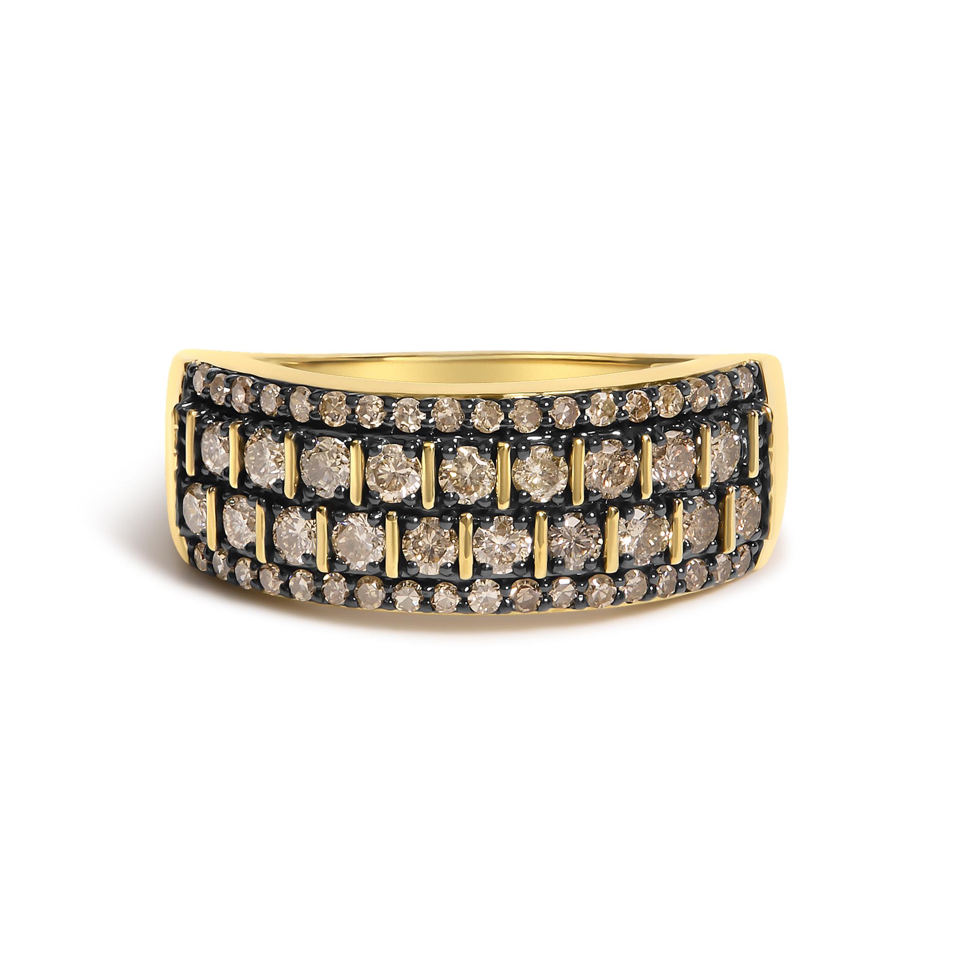 10K Yellow Gold Plated .925 Sterling Silver 3/4 Cttw Champagne Diamond Band Ring