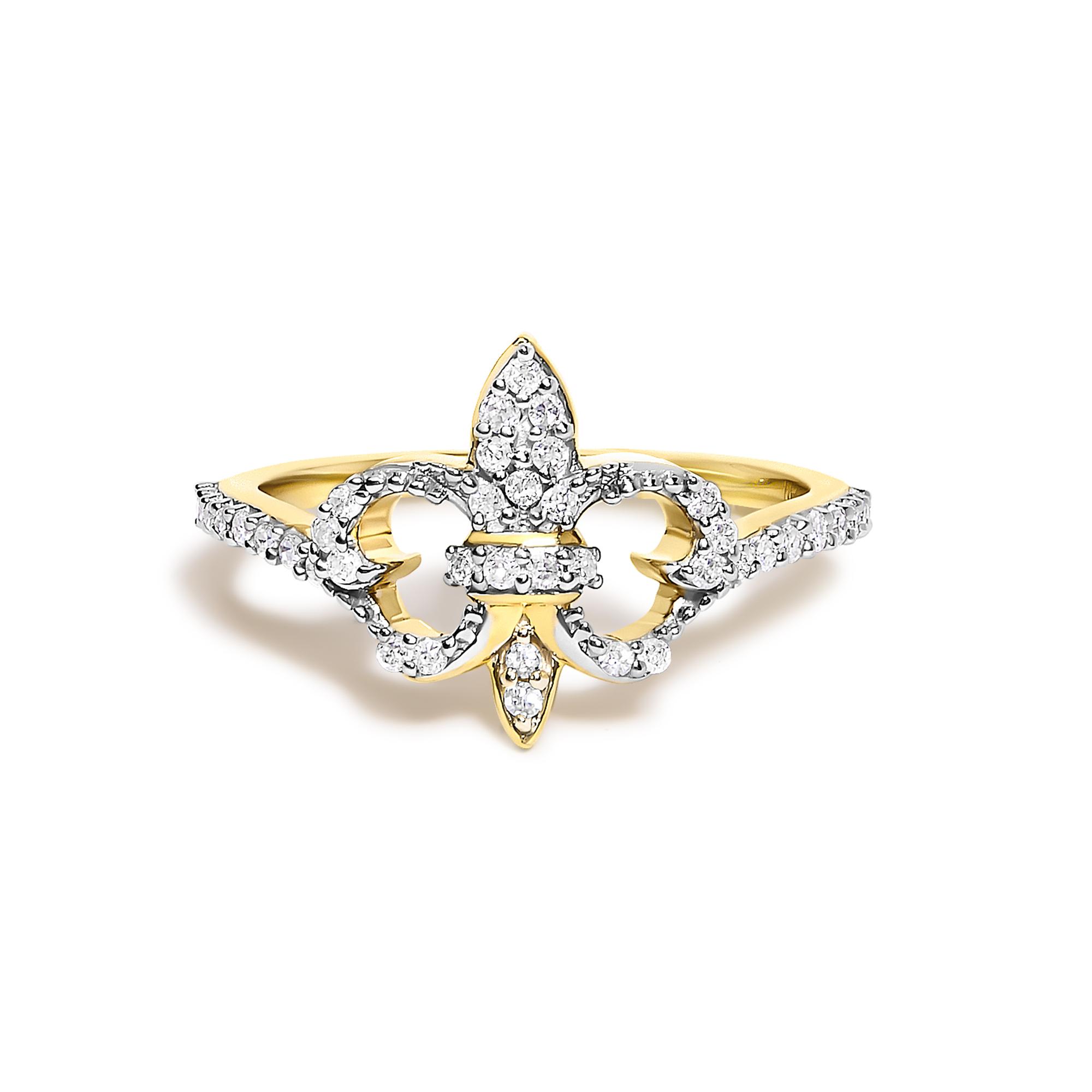 14K Yellow Gold Plated .925 Sterling Silver 1/4 Cttw Diamond Fleur-de-Lis Ring