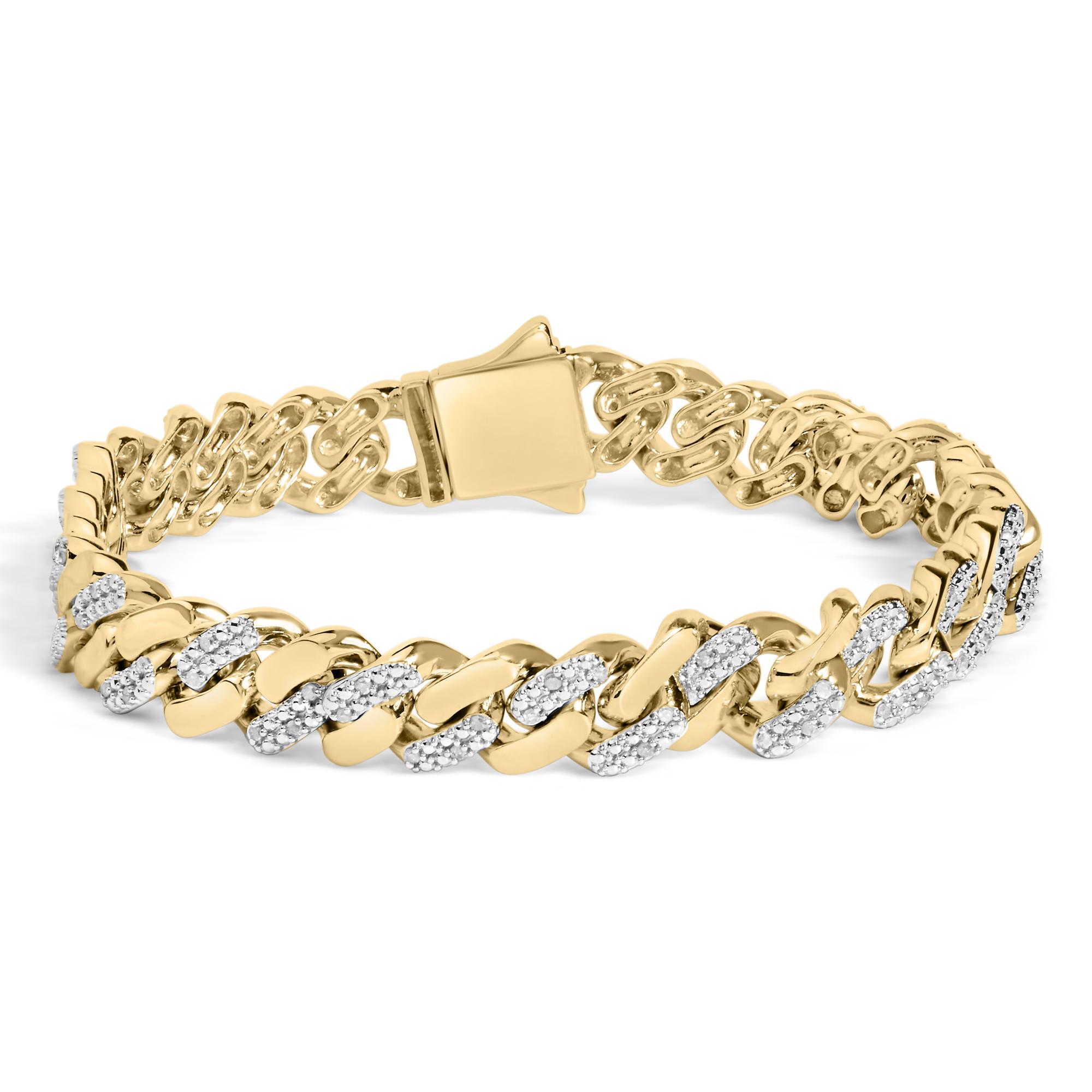 ".925 Sterling Silver 1/2 Cttw Diamond Cuban Curb Chain Bracelet -8.5\" Inches"