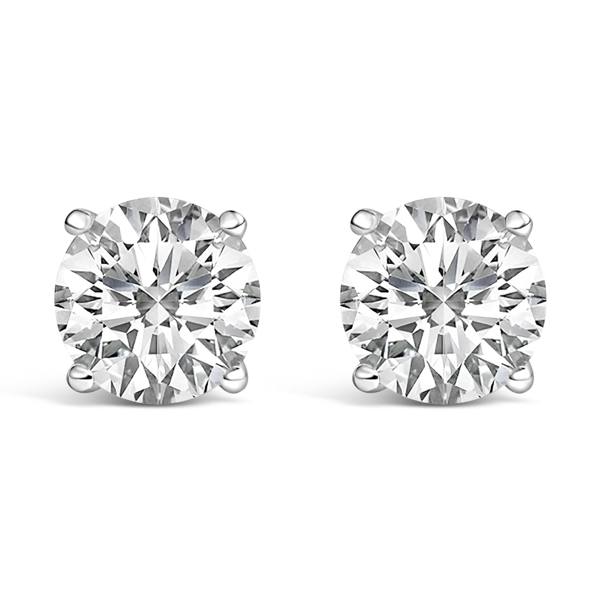 AGS Certified 14K White Gold 1.0 Ct Round Diamond Stud Earrings