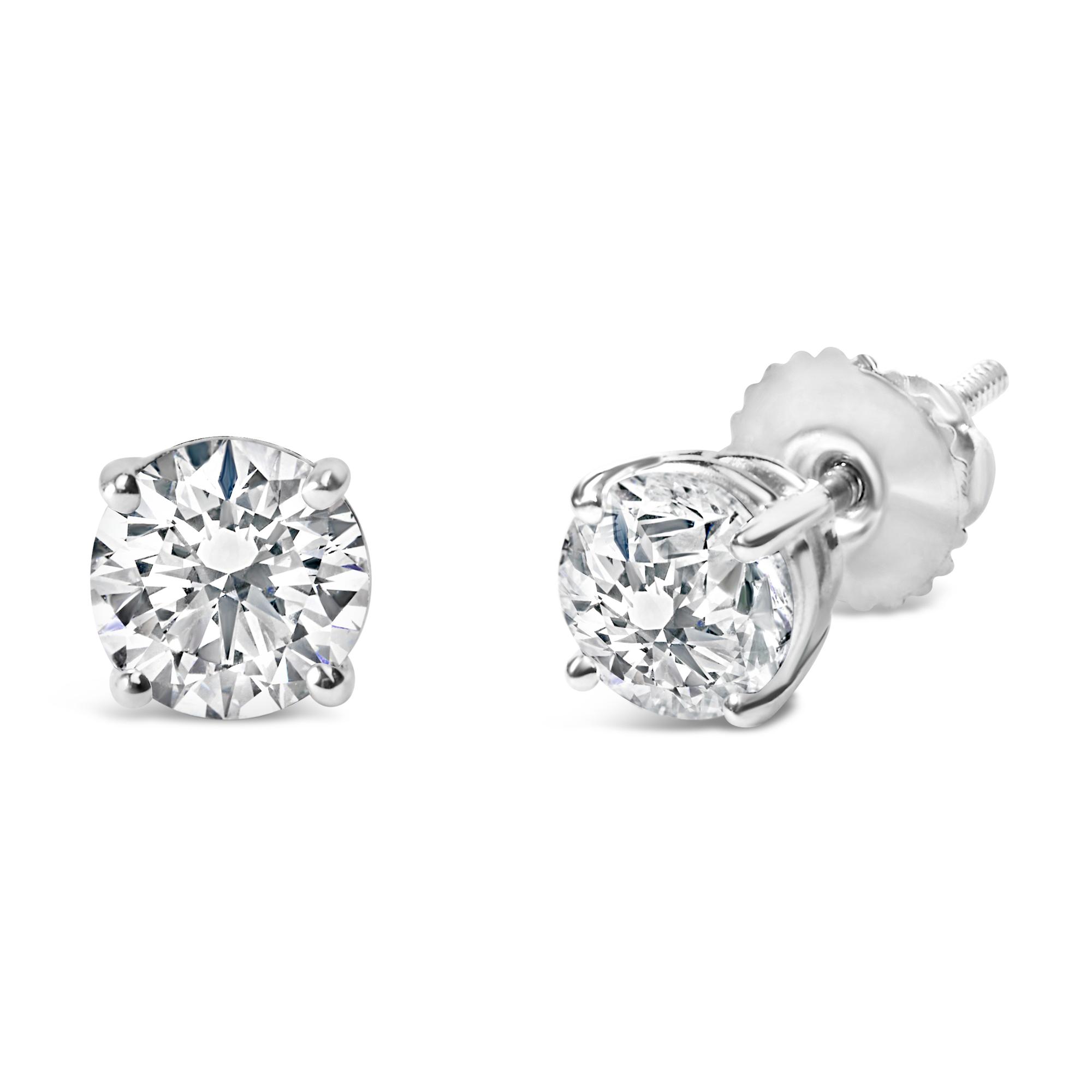 AGS Certified 14K White Gold 1.0 Ct Round Diamond Stud Earrings View 2