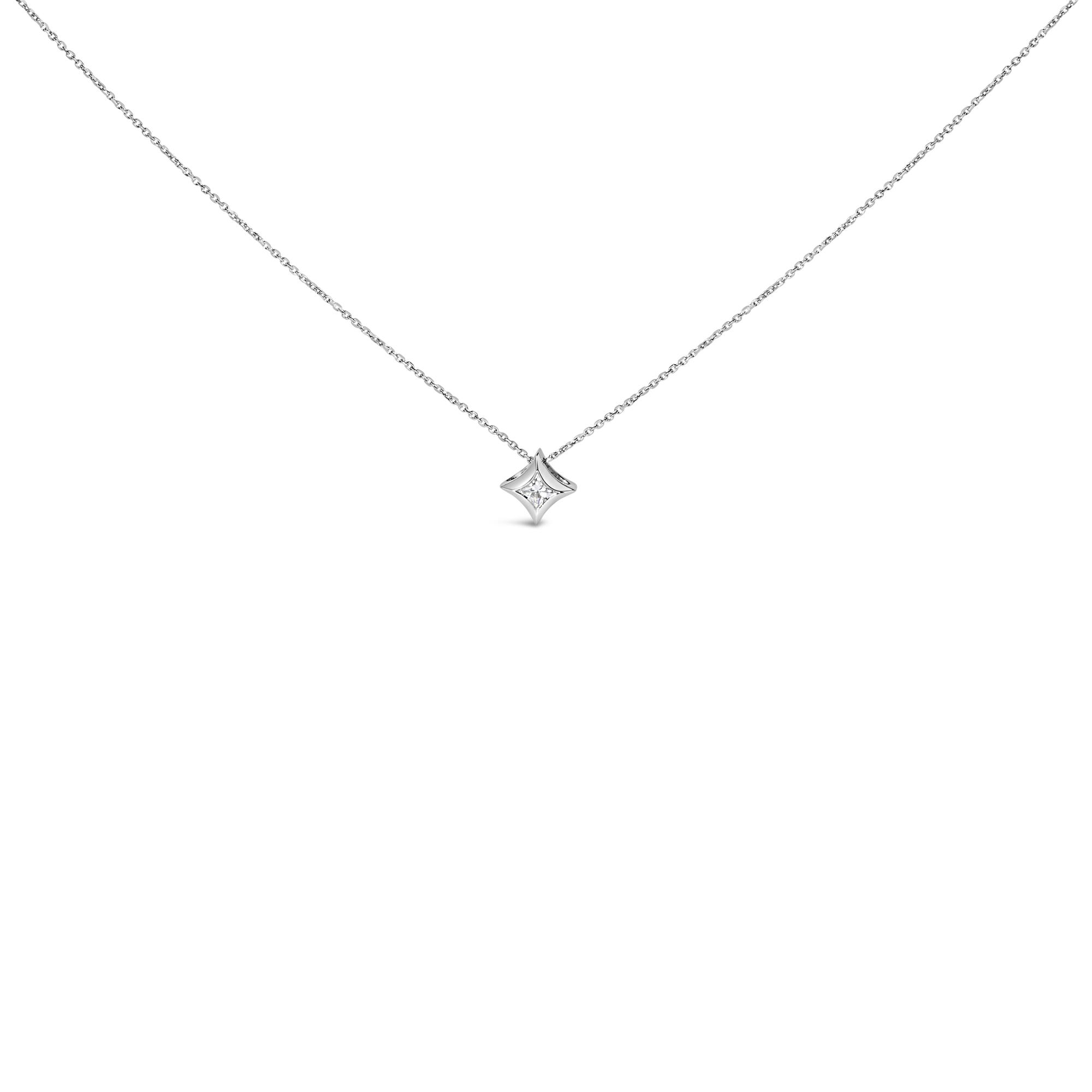 10K Gold 1/10 Cttw Bezel Set Princess Cut Diamond Kite Shaped Pendent Necklace