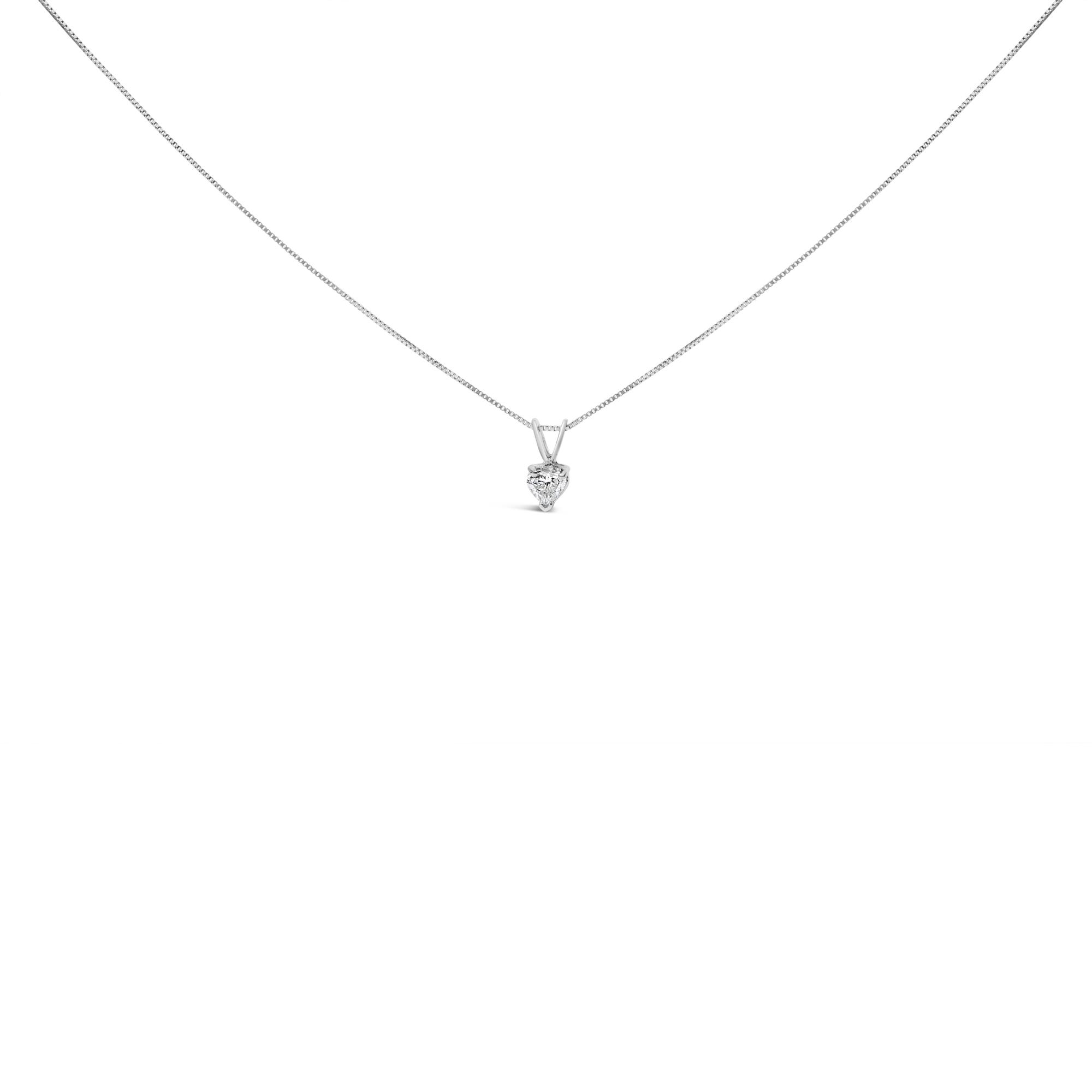14K White Gold 1/2Cttw 3-Prong Heart Shaped Lab Created Diamond Pendant Necklace