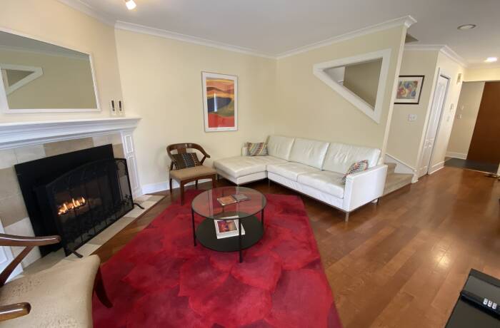 Living Room with gas fireplace, Smart TV and view of the garden