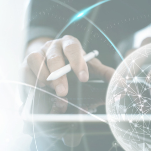 Globe and stylus representing product launches