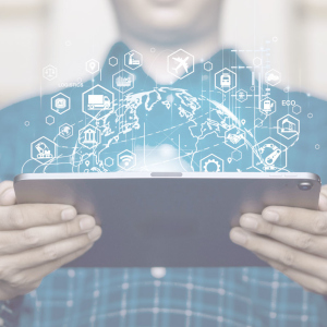 Tablet in hand representing sales event logistics