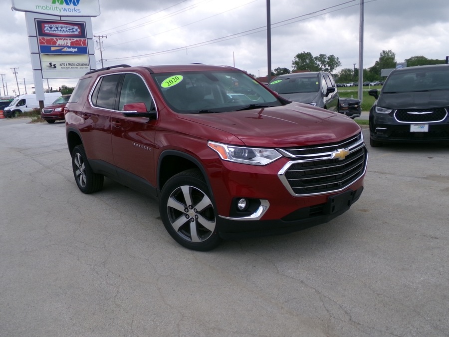 Red Chevrolet Traverse with Rear Entry Automatic Fold Out ramp