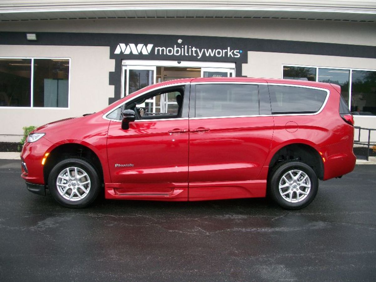 Red Chrysler Pacifica with Side Entry Automatic Fold Out ramp
