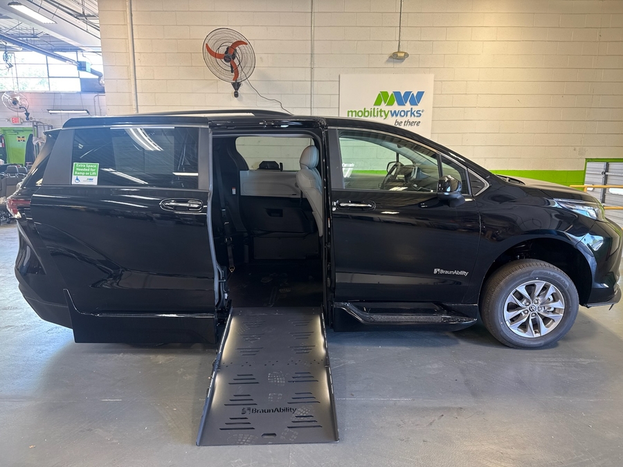 Black Toyota Sienna with Side Entry Automatic Fold Out ramp