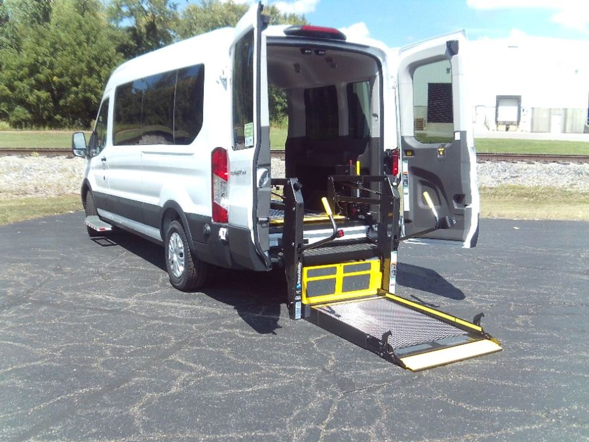 White Ford T350 with Rear Entry Automatic Fold Out ramp