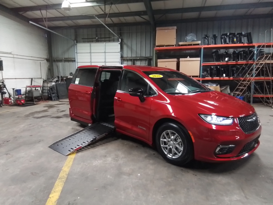 Red Chrysler Pacifica with Side Entry Automatic Fold Out ramp