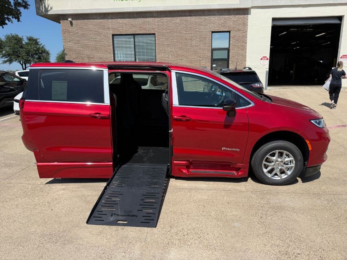 Red Chrysler Pacifica with Side Entry Automatic Fold Out ramp