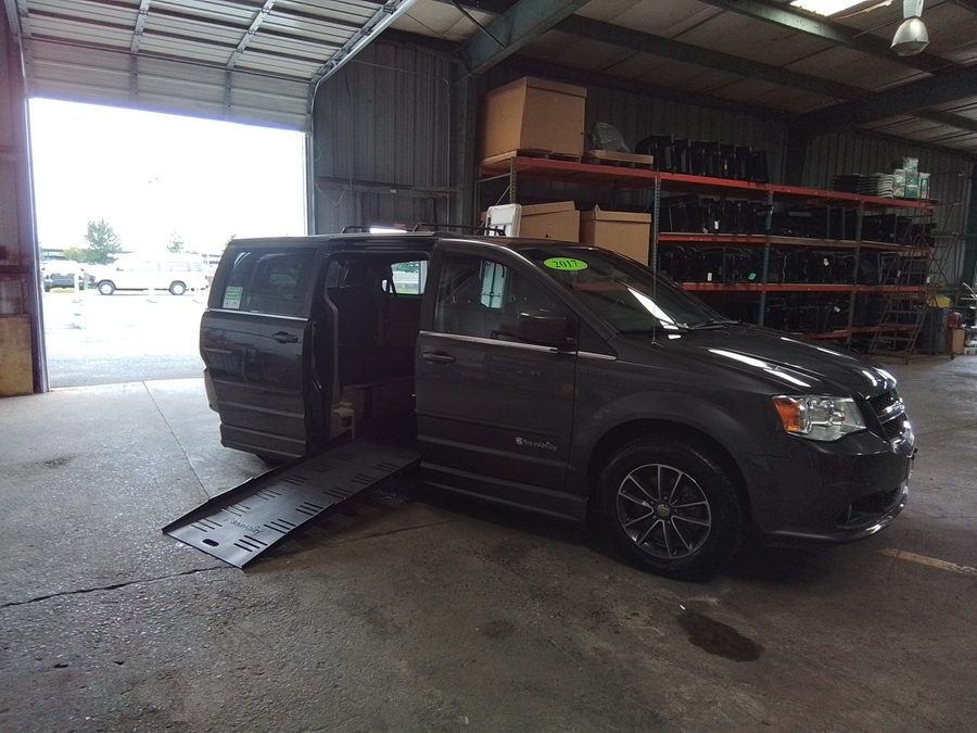 Grey Dodge Grand Caravan with Side Entry Automatic Fold Out ramp