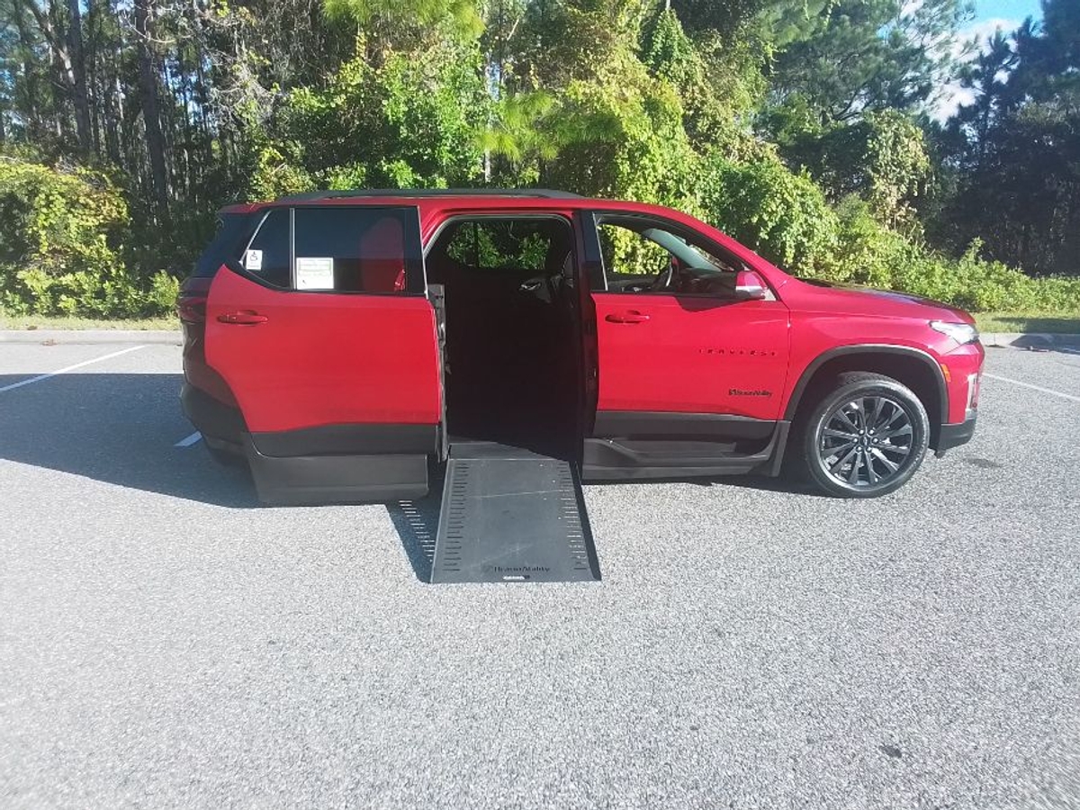 Red Chevrolet Traverse with Side Entry Automatic In Floor ramp