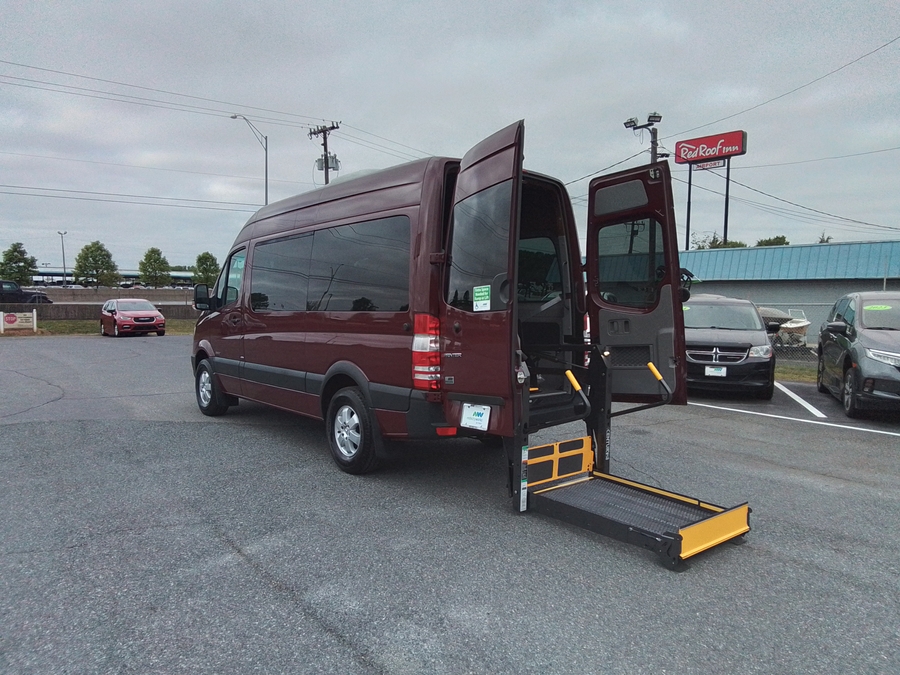 Red Mercedes-Benz Sprinter with Rear Entry Automatic Fold Out ramp