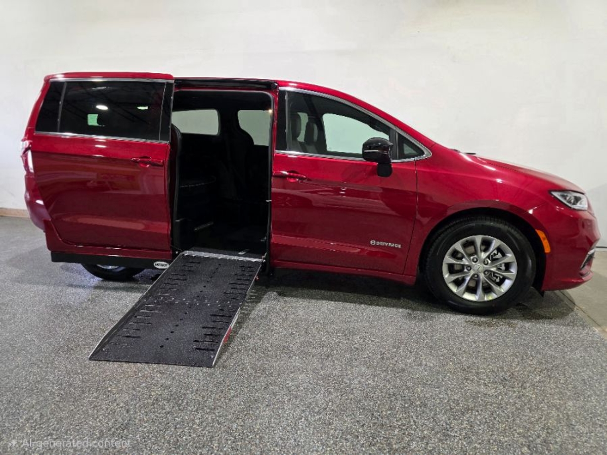 Red Chrysler Pacifica with Side Entry Automatic Fold Out ramp