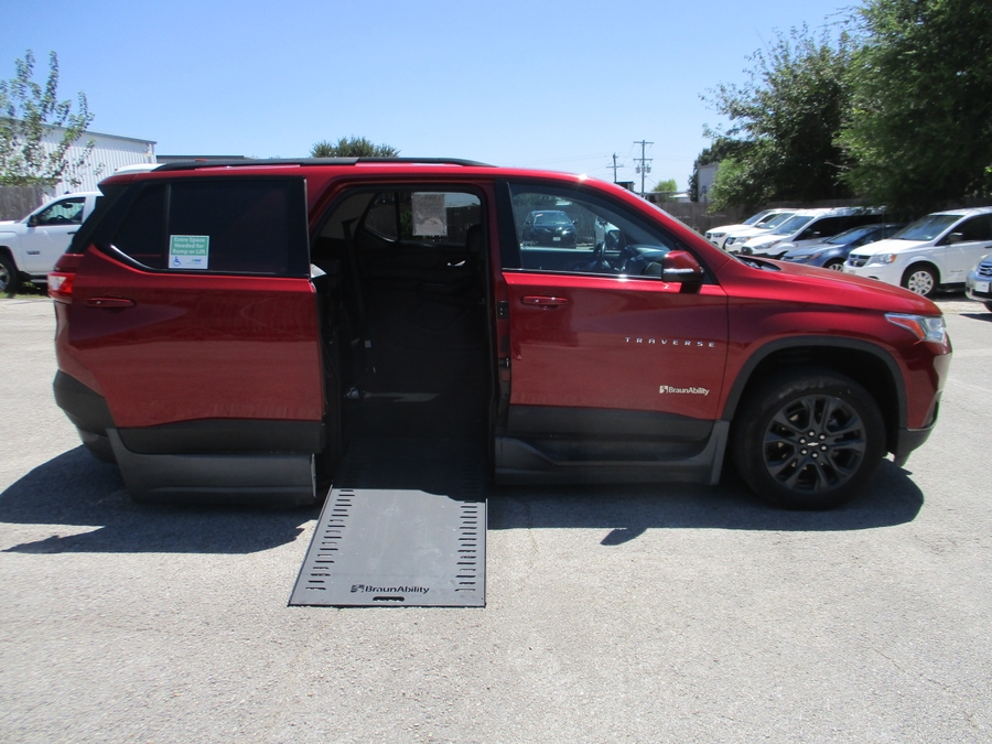 Red Chevrolet Traverse with Side Entry Automatic In Floor ramp