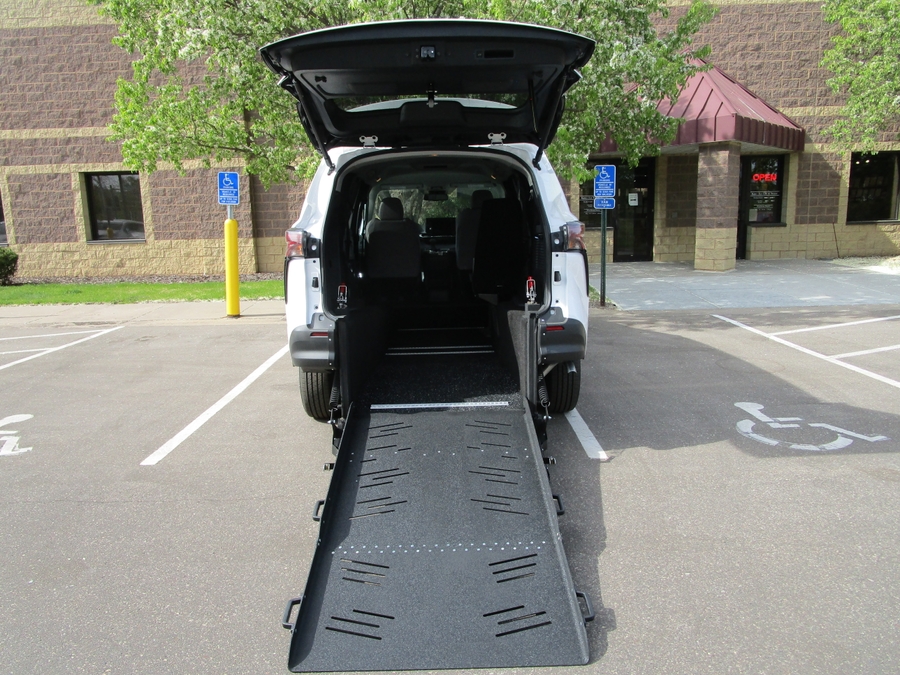 White Toyota Sienna with Rear Entry Manual Fold Out ramp