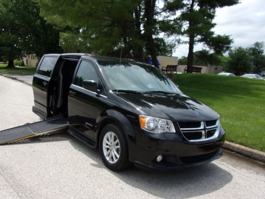 Black Dodge Grand Caravan with Side Entry Automatic Fold Out ramp