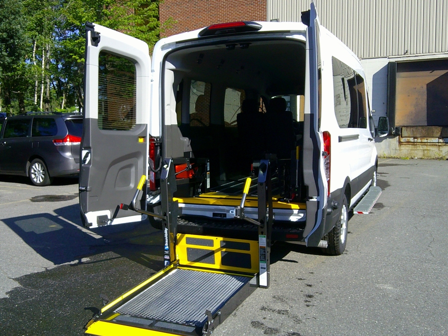 White Ford T350 with Rear Entry Automatic Fold Out ramp