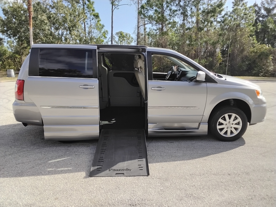 Silver Chrysler Town and Country with Side Entry Automatic In Floor ramp
