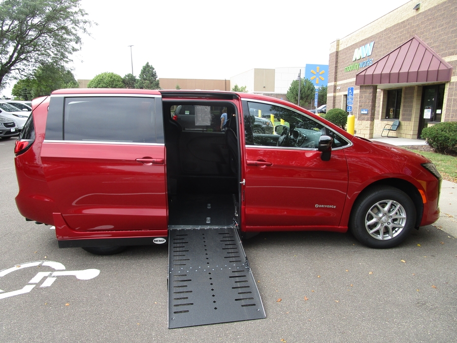 Red Chrysler Pacifica with Side Entry Automatic Fold Out ramp