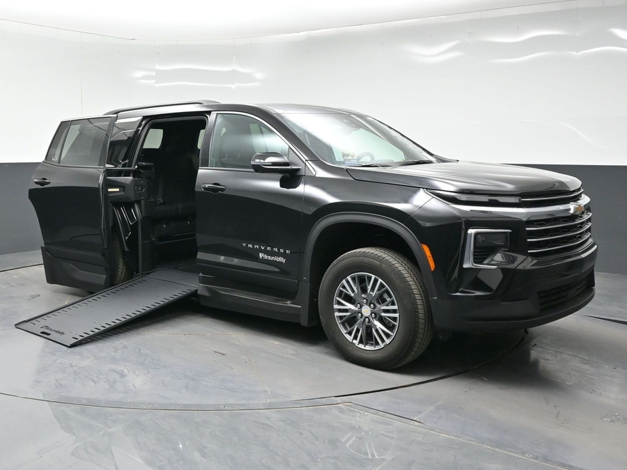 Black Chevrolet Traverse with Side Entry Automatic In Floor ramp