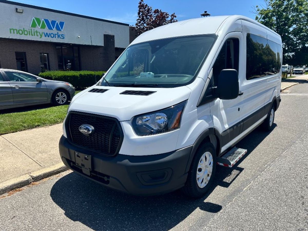 White Ford T350 with Rear Entry Automatic Fold Out ramp