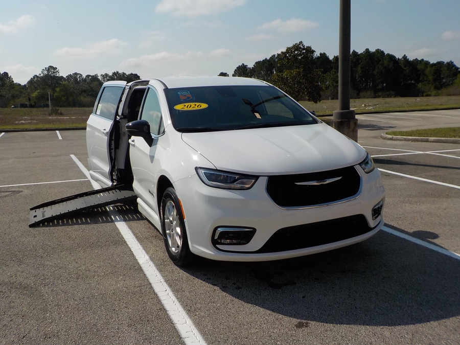 White Chrysler Pacifica with Side Entry Automatic Fold Out ramp