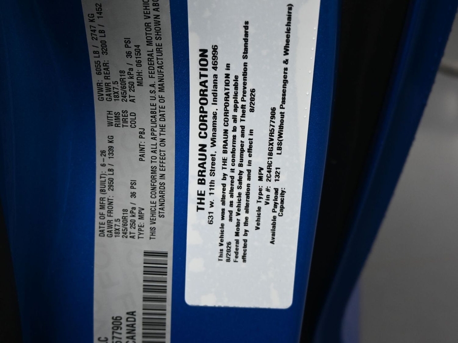 New 2027 Chrysler Pacifica Select Safety - BraunAbility Rear Entry Fold Out Manual Ramp