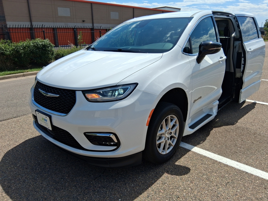 White Chrysler Pacifica with Side Entry Automatic Fold Out ramp